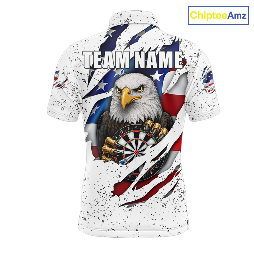 Custom Eagle Darts Jersey For Men, Grunge American Flag Patriotic Darts Team Shirt Polo & 1/4 Zip TDM5959