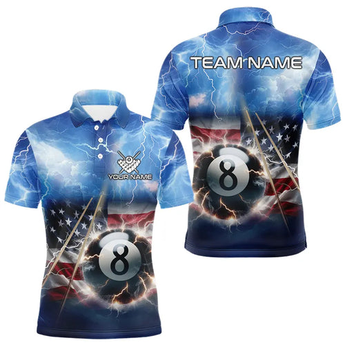 American Flag Thunder Lightning 8 Ball Pool Billiard Shirts For Men Customized Billiard Team Jersey TDM3756