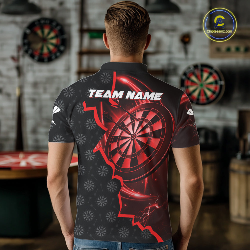 Red Dartboard Ligthning Darts Shirt For Men Custom Darts Jersey Team Polo & Quarter Zip TDM6112