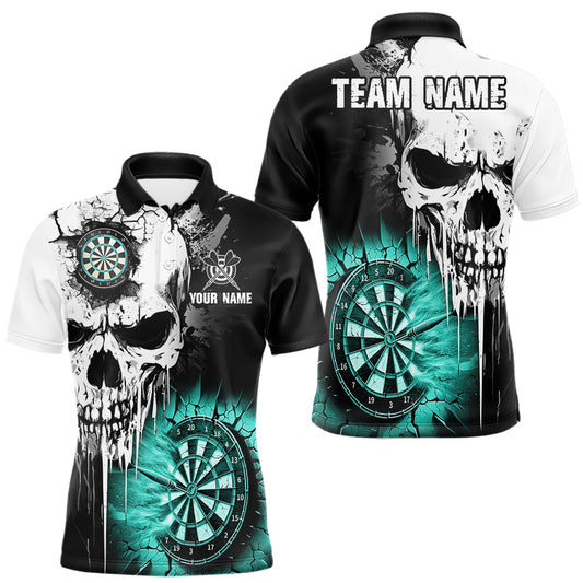 Personalized Grunge Skull Crack Wall Men Dart Shirts Custom Darts League Team Jerseys |Turquoise TDM2784