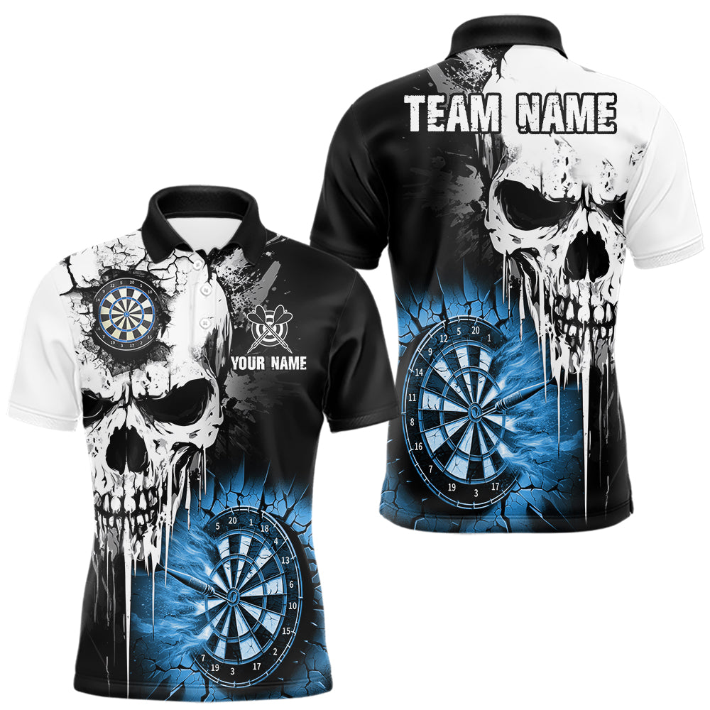Personalized Grunge Skull Crack Wall Men Dart Shirts Custom Scary Darts League Team Jerseys |Blue TDM2785