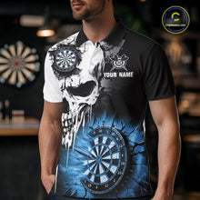 Load image into Gallery viewer, Personalized Grunge Skull Crack Wall Men Dart Shirts Custom Scary Darts League Team Jerseys |Blue TDM2785
