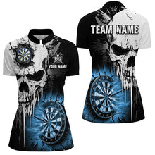 Load image into Gallery viewer, Personalized Grunge Skull Crack Wall Women Dart Shirts Custom Scary Darts League Team Jerseys |Blue TDM2785