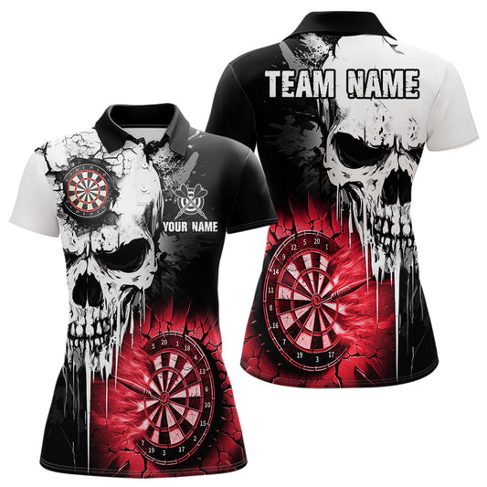 Personalized Grunge Skull Crack Wall Women Dart Shirts Custom Scary Darts League Team Jerseys |Red TDM2786