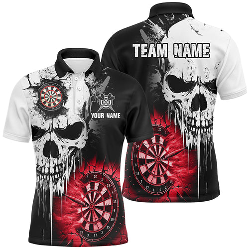 Personalized Grunge Skull Crack Wall Men Dart Shirts Custom Scary Darts League Team Jerseys |Red TDM2786