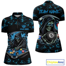 Load image into Gallery viewer, Blue Funny Grim Reaper 8 Ball Pool Women Billiard Shirts Custom Billiard Jersey Team Polo &amp; 1/4 Zip TDM5240