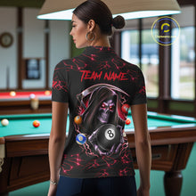Load image into Gallery viewer, Red Funny Grim Reaper 8 Ball Pool Women Billiard Shirts Custom Billiard Jersey Team Polo &amp; 1/4 Zip TDM5241