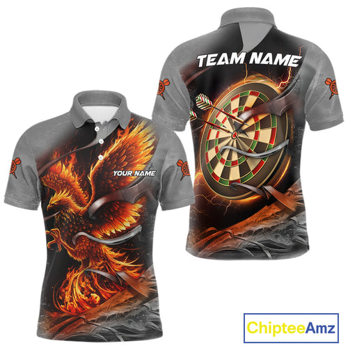 Personalized Phoenix Flame Darts Shirt For Men Custom Darts Team Jersey Polo & 1/4 Zip |Orange TDM5246