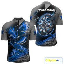 Load image into Gallery viewer, Personalized Phoenix Flame Darts Shirt For Men Custom Darts Team Jersey Polo &amp; 1/4 Zip |Blue TDM5247