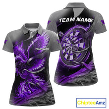 Load image into Gallery viewer, Personalized Phoenix Flame Darts Shirt For Women Custom Darts Team Jersey Polo &amp; 1/4 Zip |Purple TDM5248