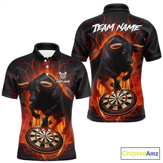 Personalized Bull Fire Darts Shirt For Men Custom Darts Jersey Team Polo & 1/4 Zip | Orange TDM5506