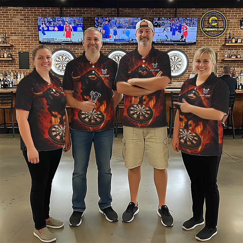Personalized Bull Fire Darts Shirt For Men Custom Darts Jersey Team Polo & 1/4 Zip | Orange TDM5506