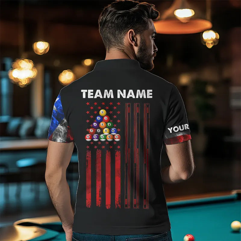 Smoke Puerto Rico US Flag Custom Billiard Shirt For Men, Patriotic 8 Ball Pool Team Jersey TDM3450