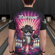 Load image into Gallery viewer, Pink Funny Cat Bowling Jersey For Men Custom Neon Graffiti Bowling Shirt Team Polo &amp; 1/4 Zip TDM5756