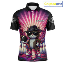Load image into Gallery viewer, Pink Funny Cat Bowling Jersey For Men Custom Neon Graffiti Bowling Shirt Team Polo &amp; 1/4 Zip TDM5756