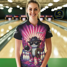 Load image into Gallery viewer, Pink Funny Cat Bowling Jersey For Women Custom Neon Graffiti Bowling Shirt Team Polo &amp; 1/4 Zip TDM5756