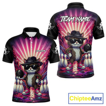 Load image into Gallery viewer, Pink Funny Cat Bowling Jersey For Men Custom Neon Graffiti Bowling Shirt Team Polo &amp; 1/4 Zip TDM5756