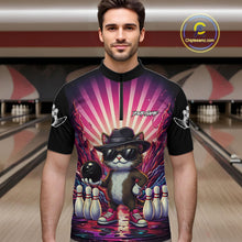 Load image into Gallery viewer, Pink Funny Cat Bowling Jersey For Men Custom Neon Graffiti Bowling Shirt Team Polo &amp; 1/4 Zip TDM5756