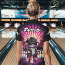 Load image into Gallery viewer, Pink Funny Cat Bowling Jersey For Women Custom Neon Graffiti Bowling Shirt Team Polo &amp; 1/4 Zip TDM5756