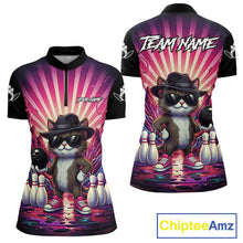 Load image into Gallery viewer, Pink Funny Cat Bowling Jersey For Women Custom Neon Graffiti Bowling Shirt Team Polo &amp; 1/4 Zip TDM5756
