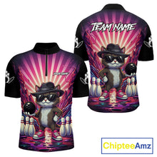 Load image into Gallery viewer, Pink Funny Cat Bowling Jersey For Men Custom Neon Graffiti Bowling Shirt Team Polo &amp; 1/4 Zip TDM5756