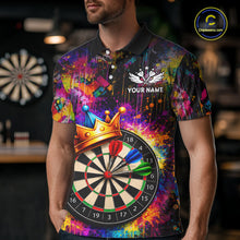 Load image into Gallery viewer, Funny Colorful Crown Dartboard Splash Darts Shirt For Men Custom Darts Jersey Team Polo &amp; 1/4 Zip TDM5762
