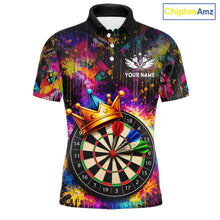 Load image into Gallery viewer, Funny Colorful Crown Dartboard Splash Darts Shirt For Men Custom Darts Jersey Team Polo &amp; 1/4 Zip TDM5762