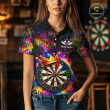 Load image into Gallery viewer, Funny Colorful Crown Dartboard Splash Darts Shirt For Women Custom Darts Jersey Team Polo &amp; 1/4 Zip TDM5762