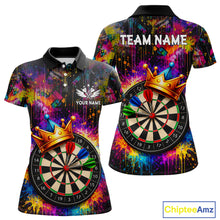 Load image into Gallery viewer, Funny Colorful Crown Dartboard Splash Darts Shirt For Women Custom Darts Jersey Team Polo &amp; 1/4 Zip TDM5762