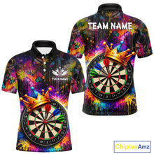 Load image into Gallery viewer, Funny Colorful Crown Dartboard Splash Darts Shirt For Men Custom Darts Jersey Team Polo &amp; 1/4 Zip TDM5762