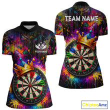 Load image into Gallery viewer, Funny Colorful Crown Dartboard Splash Darts Shirt For Women Custom Darts Jersey Team Polo &amp; 1/4 Zip TDM5762
