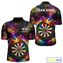 Load image into Gallery viewer, Funny Colorful Crown Dartboard Splash Darts Shirt For Men Custom Darts Jersey Team Polo &amp; 1/4 Zip TDM5762