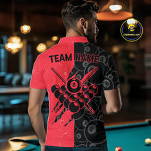 Load image into Gallery viewer, Custom Grunge Black And Red 8 Ball Billiard Shirt For Men, Pool Team Jersey Polo &amp; 1/4 Zip TDM5961