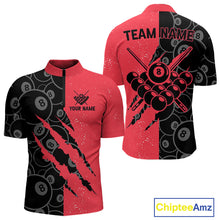 Load image into Gallery viewer, Custom Grunge Black And Red 8 Ball Billiard Shirt For Men, Pool Team Jersey Polo &amp; 1/4 Zip TDM5961