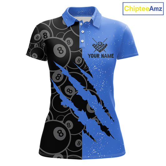 Custom Grunge Black And Blue 8 Ball Billiard Shirt For Women, Pool Team Jersey Polo & 1/4 Zip TDM5962