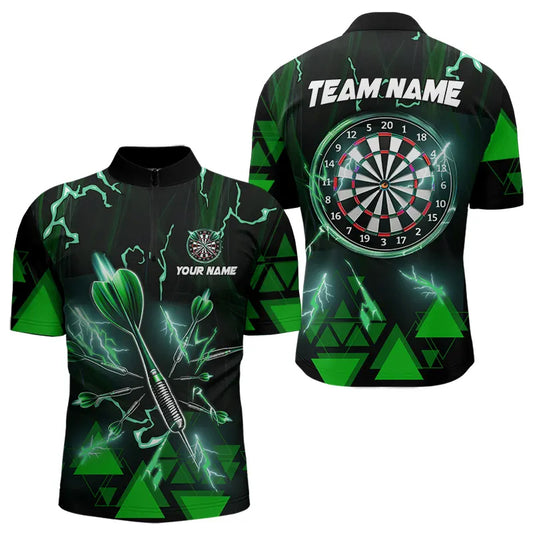 Green Darts Arrow Thunder Lightning Dart Shirts For Men Custom Dart Team Jerseys Polo & 1/4 Zip TDM3766