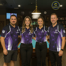 Load image into Gallery viewer, Custom 8 Ball Pool Billiard Shirt For Women, Purple Geometric Billiard Team Jersey Polo &amp; 1/4 Zip TDM6129