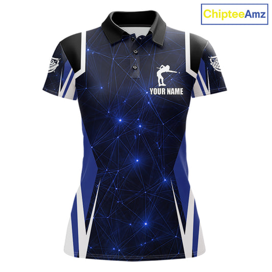 Custom 8 Ball Pool Billiard Shirt For Women, Blue Geometric Billiard Team Jersey Polo & 1/4 Zip TDM6130
