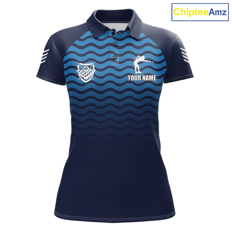 Blue 8 Ball Pool Billiard Jersey For Women Custom Polo & Quarter Zip Billiard Shirt For Team TDM6131