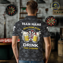 Load image into Gallery viewer, Back view of man wearing a darts and beer aim for fun drink for cheers darts shirt.