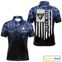 Load image into Gallery viewer, Black And Blue Camo American Flag 8 Ball Billiard Shirt For Men Custom Patriotic Pool Team Jersey TDM5037