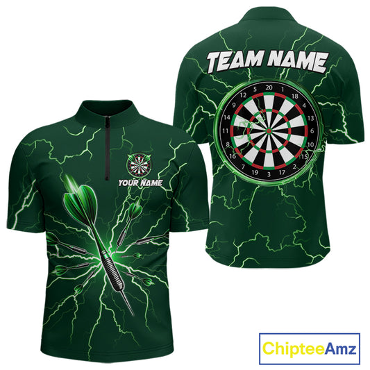 Green Darts Thunder Lightning 3D Dart Polo & Quarter Zip Custom Dart Shirts For Men Dart Jersey TDM3033