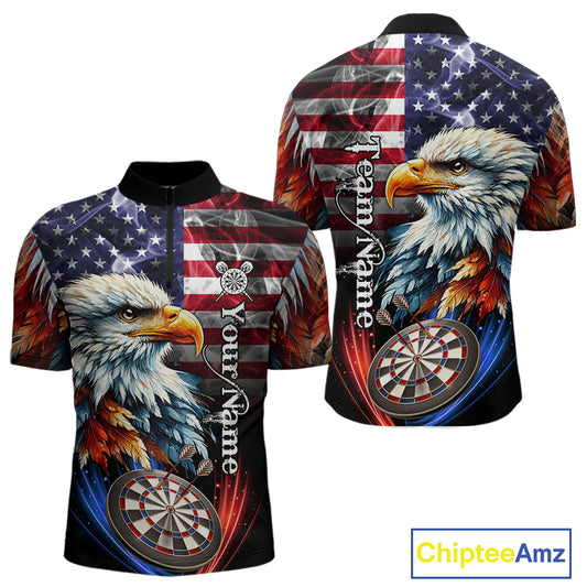 American Flag Smoke Eagle Darts Shirt For Men Custom Patriotic Darts Jersey Team Polo, 1/4 Zip TDM5256