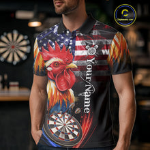 Load image into Gallery viewer, American Flag Smoke Rooster Darts Shirt For Men Custom Patriotic Darts Jersey Team Polo, 1/4 Zip TDM5257