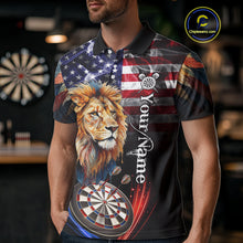 Load image into Gallery viewer, American Flag Smoke Lion Darts Shirt For Men Custom Patriotic Darts Jersey Team Polo, 1/4 Zip TDM5258