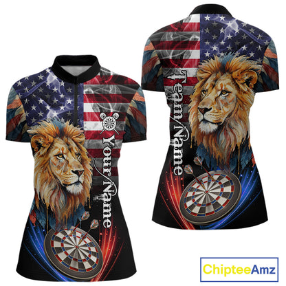 American Flag Smoke Lion Darts Shirt For Women Custom Patriotic Darts Jersey Team Polo, 1/4 Zip TDM5258