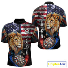 Load image into Gallery viewer, American Flag Smoke Lion Darts Shirt For Men Custom Patriotic Darts Jersey Team Polo, 1/4 Zip TDM5258