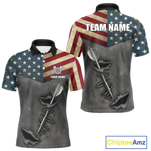 Personalized American Flag Steel Tip Dart Polo & 1/4 Zip For Men Custom Patriotic Darts Jersey TDM5260