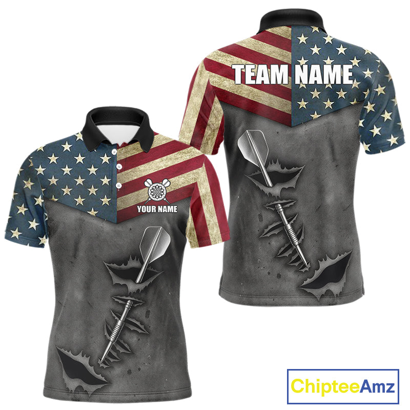 Personalized American Flag Steel Tip Dart Polo & 1/4 Zip For Men Custom Patriotic Darts Jersey TDM5260