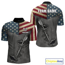 Load image into Gallery viewer, Personalized American Flag Steel Tip Dart Polo &amp; 1/4 Zip For Men Custom Patriotic Darts Jersey TDM5260